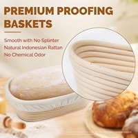 Lot de 12 paniers de fermentation en rotin pour pain au levain, kit de cuisson artisanal en rotin naturel avec coupe-pâte