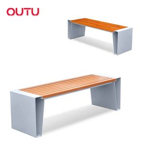 Bancos de parque comercial Silla de jardí<span class=keywords><strong>n</strong></span> de madera al aire libre sin respaldo bancos de hierro para área pública - Product Image 1