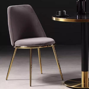 Chaise ronde rembourrée en velours gris avec structure dorée pour salle à manger - Product Image 3