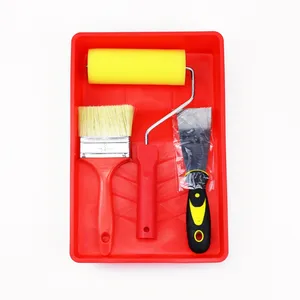 Venda imperdível kit de rolo de pintura para parede, pincel raspador de massa com bandeja de plástico vermelha