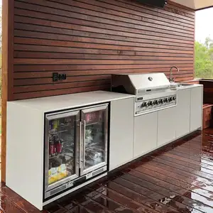 Vermonhouzz Moderne Edelstahl Villa Outdoor BBQ Grill Küchen schränke Mit Kühlschrank Gas grill