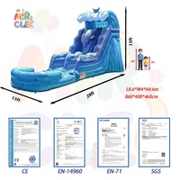 Toboggan aquatique gonflable géant commercial Dolphin Wave avec piscine, thème océanique pour les enfants, amusement estival