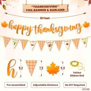 Striscione del ringraziamento felice luce a LED 10 piedi senza decorazioni per il ringraziamento illuminate da DIY decorazione all'aperto per la raccolta delle foglie d'acero - Product Image 2