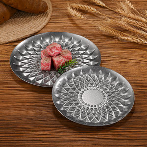 Plat à fruits rond rétro en acier inoxydable à motif losanges, plateau de service pour hôtels et réceptions, plateau à steak pour plats occidentaux - Product Image 2
