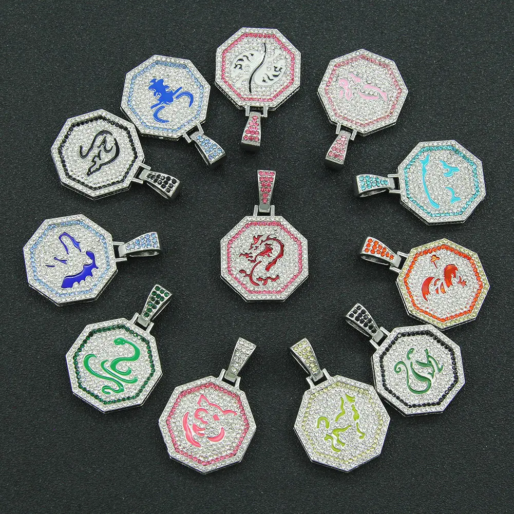 Nieuwe Anime Multicolor Hip Hop Sieraden Kat Horoscoop Gepersonaliseerde Hanger Kleurrijke Diamant Zodiac Ketting