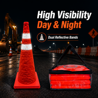 Cône de signalisation pliable de 70 cm en PP durable avec bande réfléchissante haute visibilité pour la sécurité routière - Vente en gros