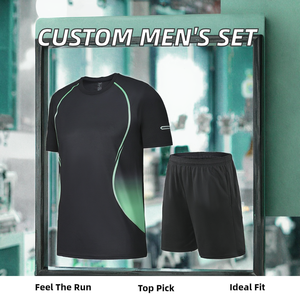 เสื้อยืดถักแบบระบายอากาศได้สำหรับผู้ชายใส่วิ่งกางเกงขาสั้นออกกำลังกายในยิมชุดวิ่งออกกำลังกายในฤดูร้อนโลโก้ออกแบบได้ตามต้องการ - Product Image 3