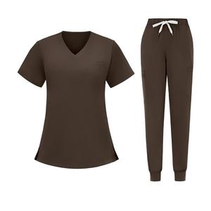 Conjunto de Uniforme Médico de Manga Corta con Pantalones de Jogging, Cuello en V con Lazo Elástico y Bolsillo Individual, Fácil Cuidado, para Profesionales de Salones de Belleza - Product Image 6