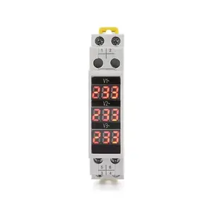 Din Rail Mount Drie Fase Spanningsmeter Ac 80-500V Mini Modulaire Voltmeter Indicator Led Display Volt Meter