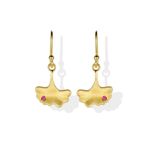 Exquisitos Pendientes de Oro Sólido de 9K/14K/18K con Forma de Hoja de Ginkgo y Acento de Zafiro Rosa para Regalo - Product Image 5