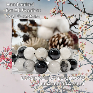 ลูกปัดหินควอตซ์รูไทล์สีดำธรรมชาติขนาด 6 มม. ชุบทอง รูปทรงกลม ทำด้วยมือ สำหรับทำสร้อยข้อมือ ของขวัญสำหรับทุกเพศ - Product Image 2