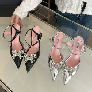 Zapatos de Tacón Alto con Pedrería, Primavera 2024, Nuevos, con Correa en el Tobillo, Punta Abierta, Antideslizantes, Disponibles en Tallas 35-40 para Verano - Product Image 1