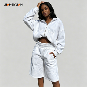 Garment Washed 380GSM 100% Cotton Fleece Oversized Half Zip <strong>Hoodie</strong> &amp; Knee Length Shorts Minimalist Streetwear Two Piece Set - Product Image 3