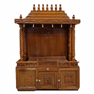 Handcrafted Teak Pooja Mandir <b>Temple</b> with Bells <b>Home</b> Decor - Product Image 1