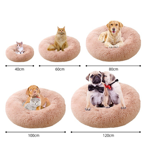 wholesale soft calming pet bed luxury dog sofa custom logo long faux fur cats bed plush donut dogs bed