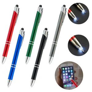 Penna luminosa a LED 3 in 1 all'ingrosso con penna regalo pubblicitaria multifunzione in metallo con logo personalizzato