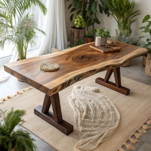 MORE DESIGN <span class=keywords><strong>Tavolo</strong></span> da Pranzo in Legno di Noce Sudamericano Naturale Puro, Arredamento per Villa e Casa, Piano in Legno <span class=keywords><strong>Grezzo</strong></span> per Sala Conferenze - Product Image 1