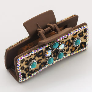 Gros pinces à cheveux de luxe en vrac en cuir Pu Jumbo grandes pinces à cheveux avec diamant Turquoise sur mesure fabriqués en Chine - Product Image 6