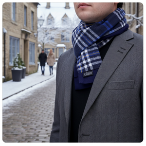 Exve Exclusive AE3473 <b>Navy</b> <b>Blue</b> & Yellow Taratar Plaid Square Pattern Wool Winter Double-Sided Knitted <b>Shawl</b> From Turkey - Product Image 3