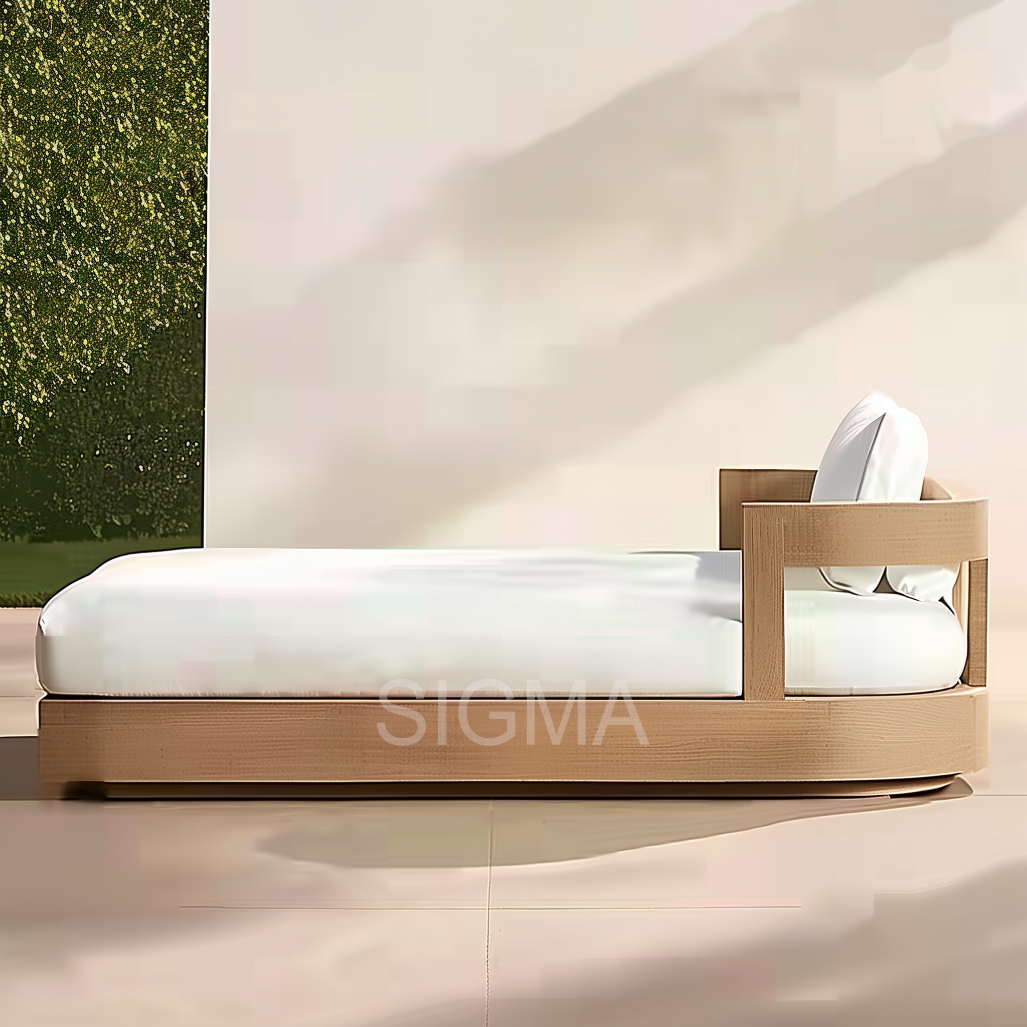 High End Quality Outdoor Furniture Simple Design Waterproof Cushion Seat Lounge Solid Teak Chaise