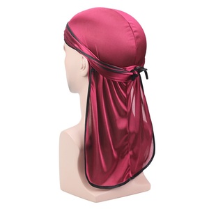 Nouveau rouge unisexe soyeux satin longue queue chapeau de pirate élastique cap la <span class=keywords><strong>chimiothérapie</strong></span> chapeau durag soyeux pour hommes - Product Image 2