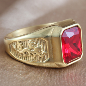 Anillo Dragón y Fénix para mujer, acero inoxidable, engaste de bisel con piedras preciosas rojas, regalo, joyería de moda 270101 - Product Image 3
