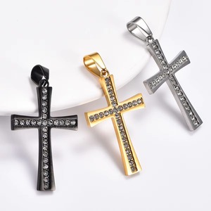 Collier avec pendentif croix en zircone brillante, chaîne en acier inoxydable pour femmes et hommes, amulette religieuse chrétienne, bijoux en métal de la foi - Product Image 4