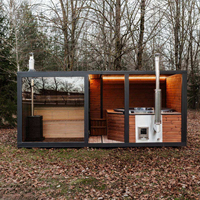 Sauna Luar Ruangan dan Bak Mandi Air Panas Kombinasi Sistem Pemanas Kayu Bakar Interior Kayu Premium Desain Kaca Depan Dua Bagian