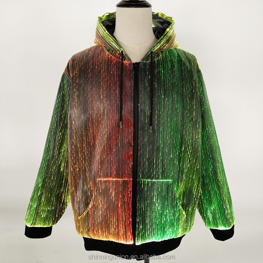 LED Fiber Optic Fabric Hoodie - Luminous RGB Party Jacket