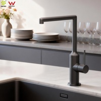 Robinet de cuisine moderne en acier inoxydable noir INOX avec bec pivotant