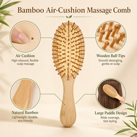 Ensemble de brosses à cheveux en bambou avec logo personnalisé, brosses à cheveux en bois biodégradable pour démêler et masser le cuir chevelu, brosses à cheveux en bambou
