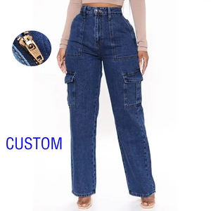 Nouvelle Arrivée Pantalon Cargo Femme <span class=keywords><strong>Taille</strong></span> Haute Coupe Droite Ample <span class=keywords><strong>Jean</strong></span> Esthétique Multi-poches Vêtements Femme - Product Image 2