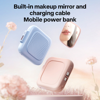 Espejo de Maquillaje Multifunción OEM Personalizado con Banco de Energía de 10000 mAh, Li-Polímero, 5W, Cable Micro USB Integrado, Mini Portátil Ultra Delgado