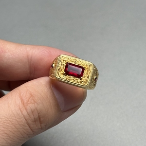 HQ GEMS 맞춤형 에메랄드 컷 5x8mm 랩그로운 레드 루비 925 실버 도금 골드 컬러 남성 파티 반지 - Product Image 6
