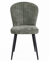 Chaise sans accoudoirs en tissu vert olive moderne avec dossier coquille et pieds en métal noir pour cuisine, coiffeuse ou salle à manger - Prix de gros
