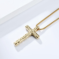 Liontin Salib Vintage Baja Anti Karat Motif Palu Cekung Cembung Punk, Perhiasan Kalung Fashion Kristen untuk Pria Grosir