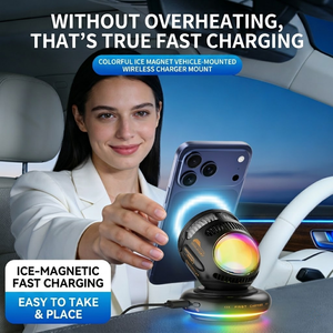 D3 15W Magnetic Wireless Charging Car Phone Mount with Cooling Fan RGB Ambient Light for Dashboard Navigation - Product Image 2