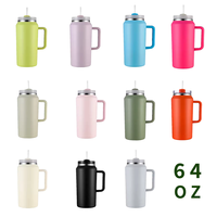 Bouteille isotherme populaire de 64 oz avec logo OEM, en acier inoxydable 304, grande capacité, avec poignée, pour l'eau potable et les voyages
