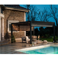 Pergola manuelle rétractable en aluminium moderne pour l'extérieur - Auvent solaire durable et imperméable pour piscine, jardin, terrasse