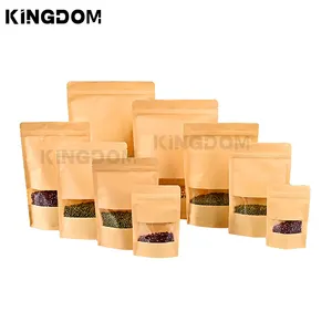 Wholesale universal kraft paper food dried fruit storage packaging bag window zipper bag stand up bag