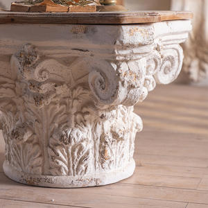 Mesa de Centro de Estilo Retro Francés, Columna Romana con Flores Talladas, Mesa de Té para Recepción de Hotel o Casa de Huéspedes - Product Image 4
