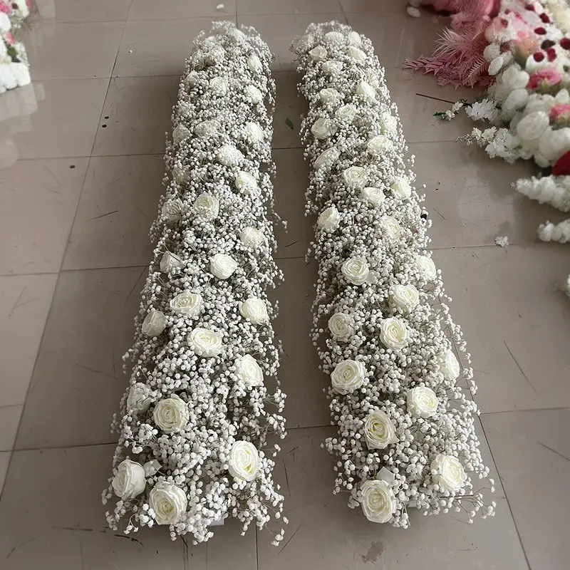 Gran oferta de guirnaldas de flores bodas Gypsophila Runner blanco y verde decorativo Baby Breath Garland