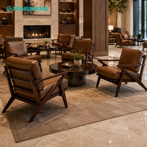 Commercial Hospitality Furniture Negotiation Sofa Set Solid Wood Leather Lounge <b>Chair</b> <b>Round</b> Glass Top Coffee <b>Table</b> Hotel - Product Image 1
