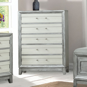 Mesita de Noche Moderna de Dos Tonos Gris - 2 Cajones y Tiradores Metálicos, Mesa Auxiliar para Dormitorio, Mueble de Almacenamiento Contemporáneo de Estilo Transicional - Product Image 3