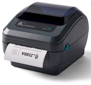 Offre Spéciale – Imprimante d'étiquettes thermiques Zebra GK420D à surface unique pour codes-barres, interface LAN, avec papier thermique inclus - Product Image 1