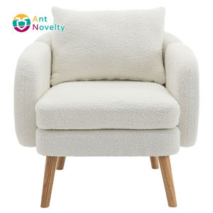 Poltrona Moderna e Semplice in Tessuto Teddy con Cuscini Extra Spessi, Sgabello Individuale Imbottito, Sedia Relax con Gambe in Legno Massello - Product Image 1