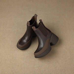 Botas Largas Retro Elegantes para Mujer, Hechas a Mano con Cuero Genuino, Antideslizantes, Impermeables, Duraderas, de Color Sólido, con Punta en Pico, Casuales - Product Image 2