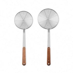 Écumoire en acier inoxydable avec manche en bois pour la cuisson et la friture - Product Image 1