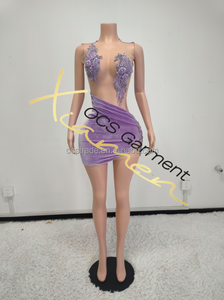 Ocstrade <span class=keywords><strong>Abito</strong></span> da Compleanno <span class=keywords><strong>Viola</strong></span> con Ricami Scintillanti e Strass Argento, Elegante Vestito <span class=keywords><strong>Mini</strong></span> da Donna con Collo a O e Volant per Cocktail Party e Club - Product Image 3