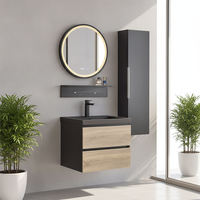 Armoire de salle de bain murale en MDF de conception italienne avec lavabo en résine et miroir LED, résistante à l'eau et durable